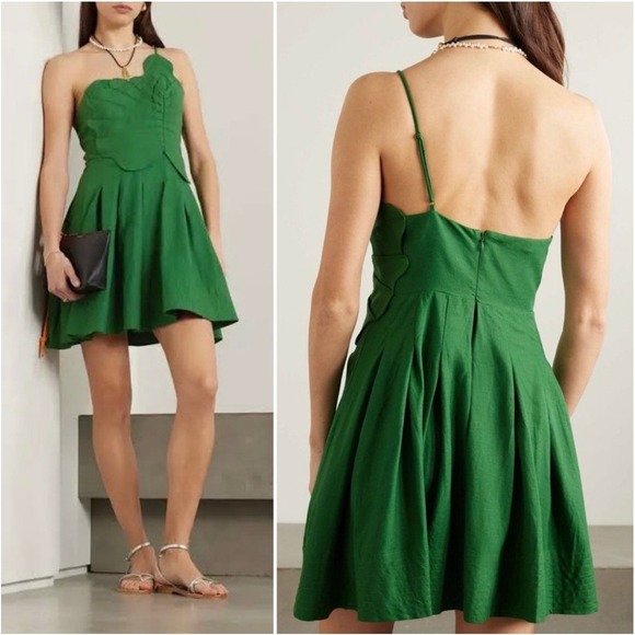 FARM Rio Dresses & Skirts - Farm Rio Lea Leaf Mini Dress One Shoulder Linen Blend Green Small